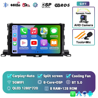 Android 14 For Toyota Highlander 3 Kluger 2013-2018 2K QLED Android Car Radio Multimedia Video Player GPS Stereo CarPlay 4G DSP