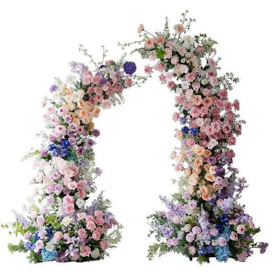Uflower Colorful Rose Peony Greenery Floral Arrangement Decor Horn Arch Wedding Backdrop Floor Flower Row Event Stage Party Prop