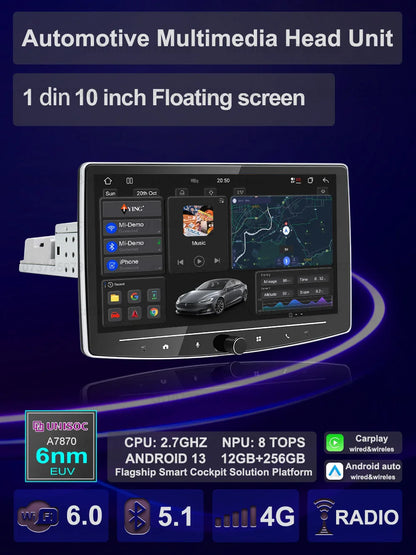 VATAV Android 13 1Din Floating screen Universal Multimedia AI voice Carplay Auto Stereo Radio Palyer Head Unit For Toyota Nissan