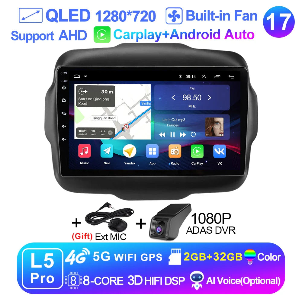 LEHX L6Pro 4G LTE DSP Car Radio Android Auto Video Multimedia Player For Jeep Renegade 2016-2020 Carplay 2din dvd Autoradio  gps