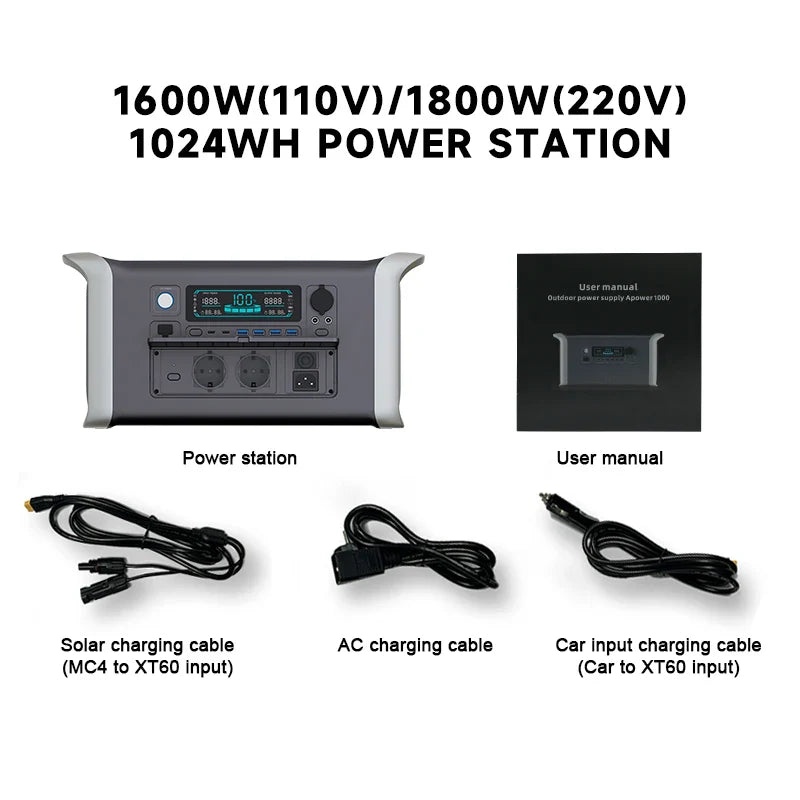 2400W 1800W 1000W Portable Power Station 1024Wh 2048Wh 220V Camping Solar Generator Powerful Powerstation Home RV Battery Backup