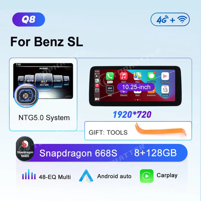 10.25 Car Radio For Mercedes Benz SL SLK SLC R231 R172 CarPlay Android Auto Multimedia Player 668S Head Unit Screen DSP Video