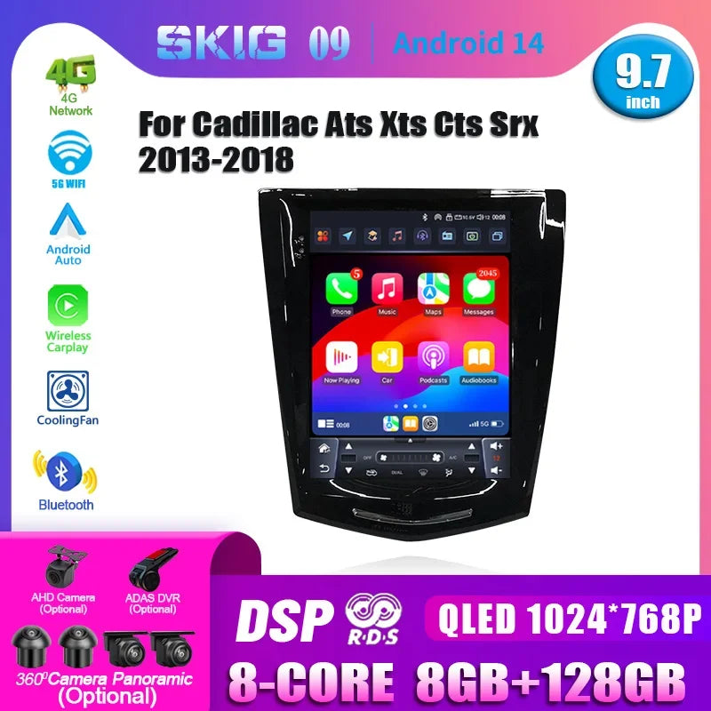 9.7inch Android 14 For Cadillac Ats Xts Cts Srx 2013-2018 Car Radio Multimedia Navigation 4G GPS Wireless Carplay Screen Stereo