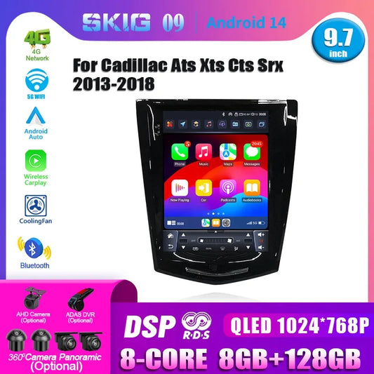 9.7inch Android 14 For Cadillac Ats Xts Cts Srx 2013-2018 Car Radio Multimedia Navigation 4G GPS Wireless Carplay Screen Stereo