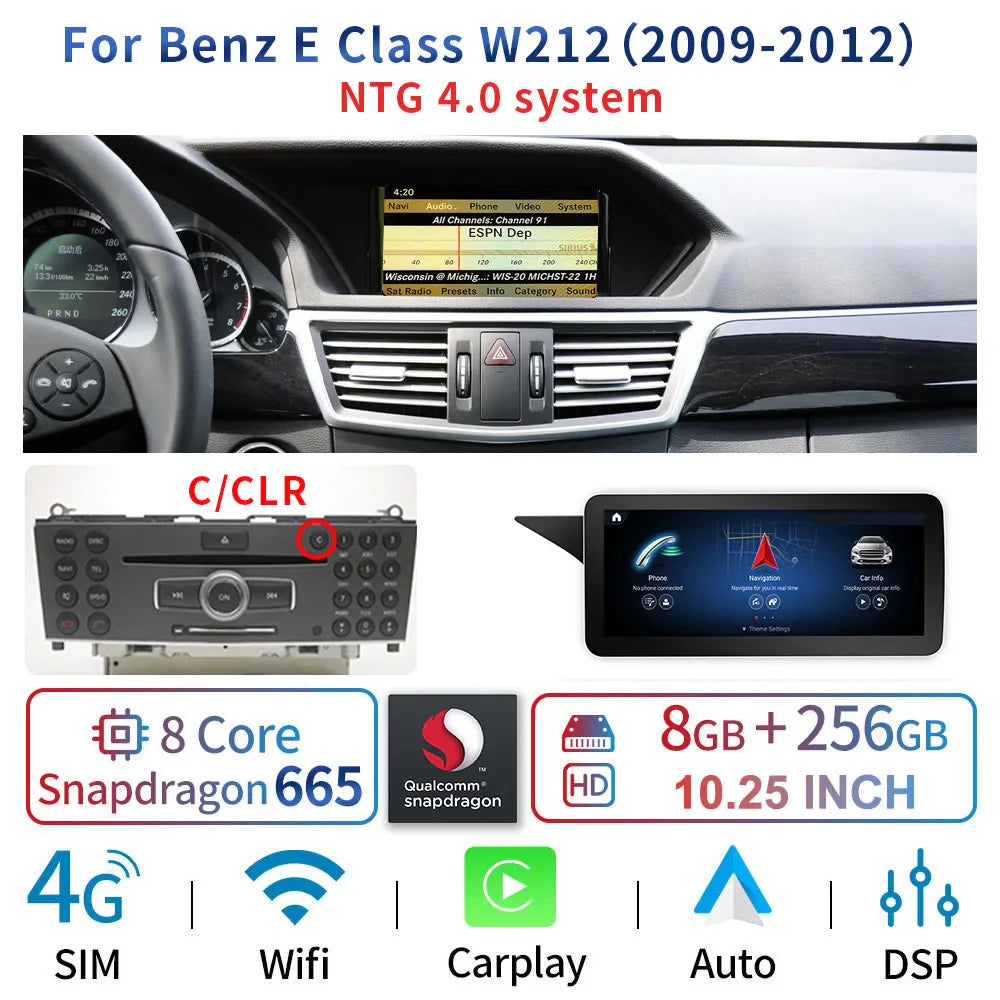 8 Core Android System Car GPS Navi Screen For Mercedes W212 2009-2016 WIFI SIM 8+128GB BT Carplay IPS Screen Multimedia Player