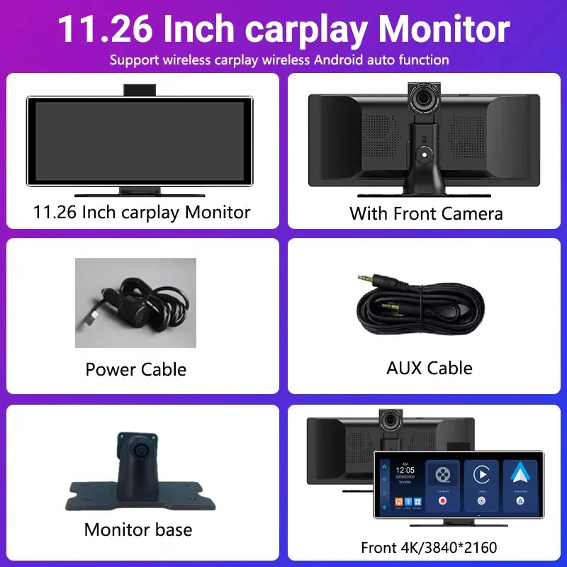 XUDA 11.26 Inch Portable Wireless CarPlay Screen Multimedia Video player Radio FM Compatible with Android Auto and Apple Carplay