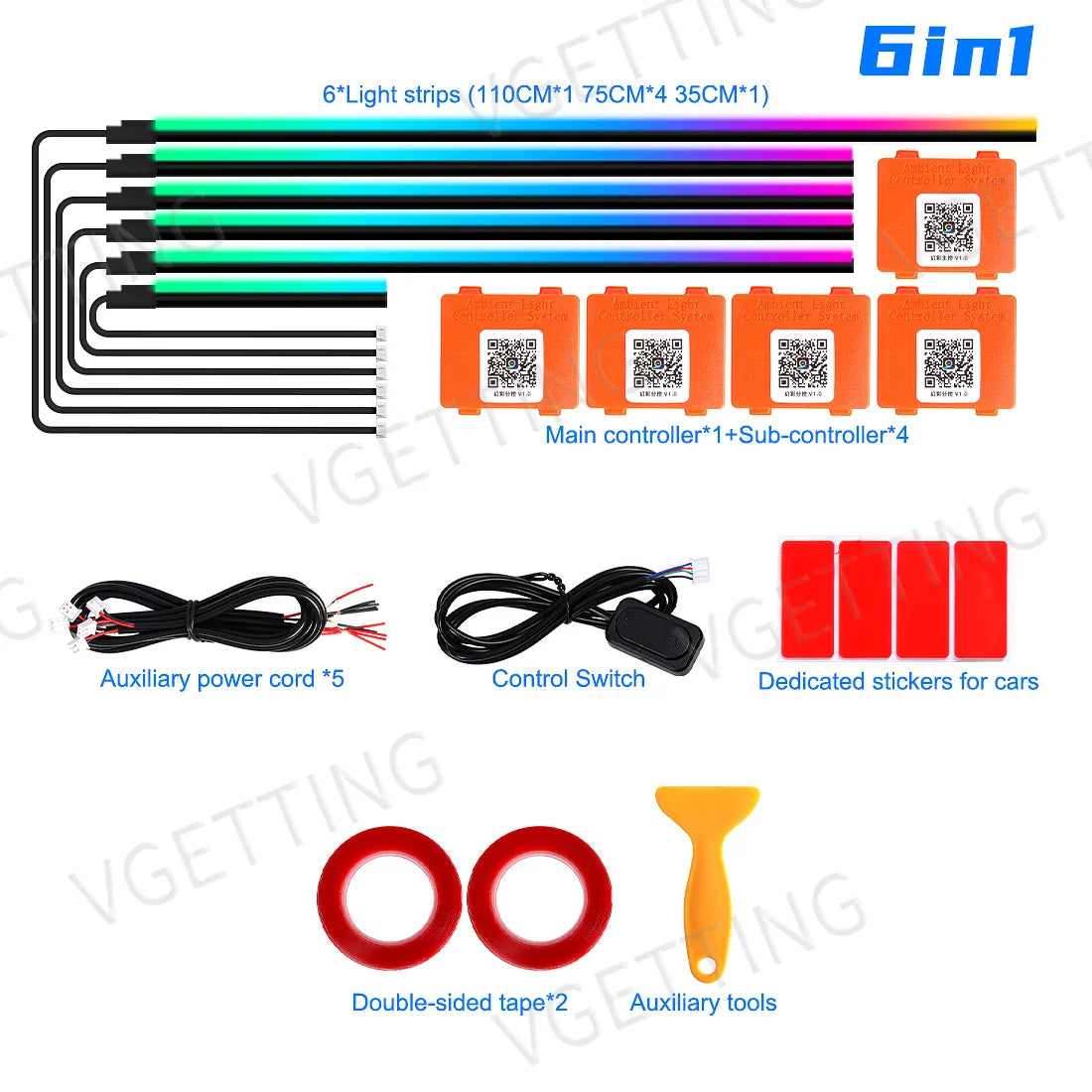 18in1 Car LED Ambient Lights Full Color Streamer Multicolour Interior Acrylic Strip Atmosphere Light APP Control RGB 64 Color