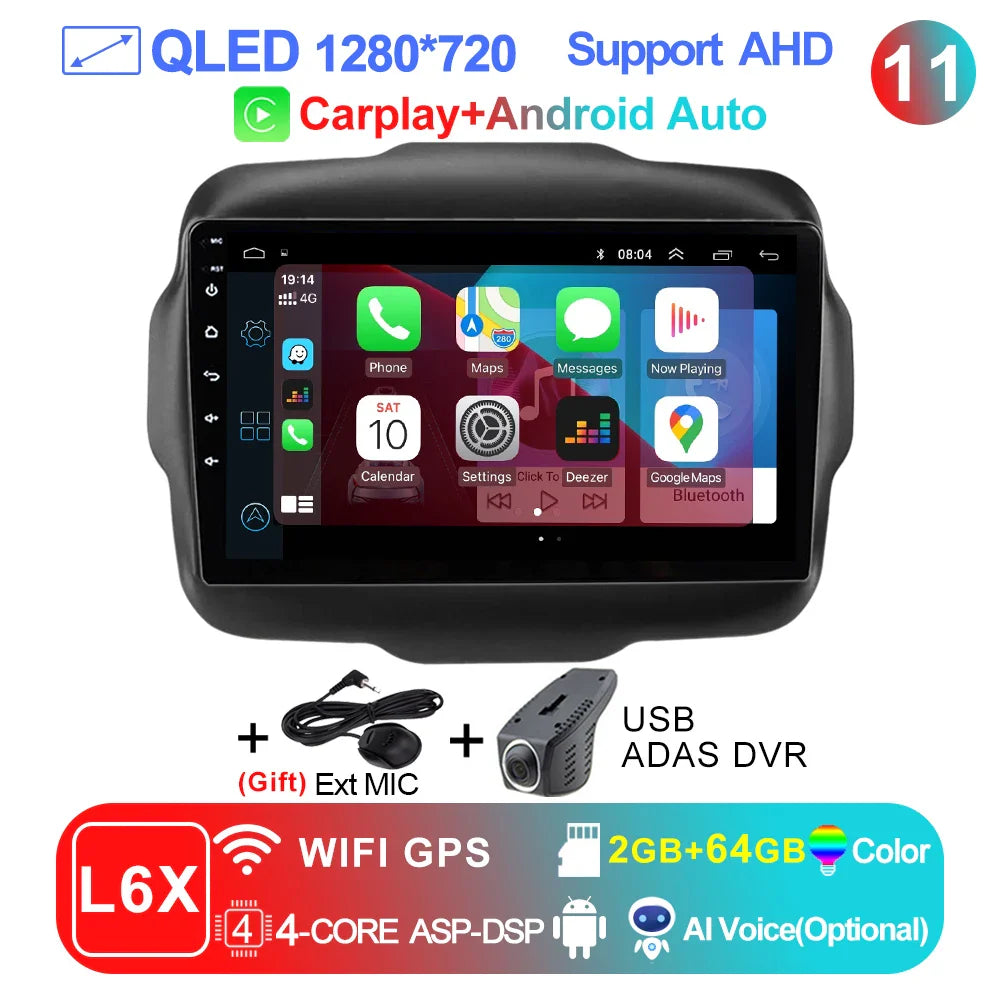 LEHX L6Pro 4G LTE DSP Car Radio Android Auto Video Multimedia Player For Jeep Renegade 2016-2020 Carplay 2din dvd Autoradio  gps