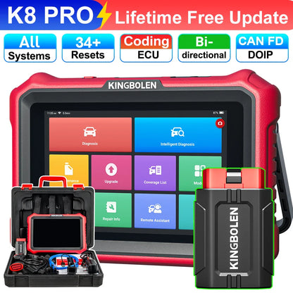 2025 New KINGBOLEN K8 PRO 8 inch Lifetime Free Car Diagnostic Tools All System 34 Reset ECU Coding Bi-directional CAN FD DOIP