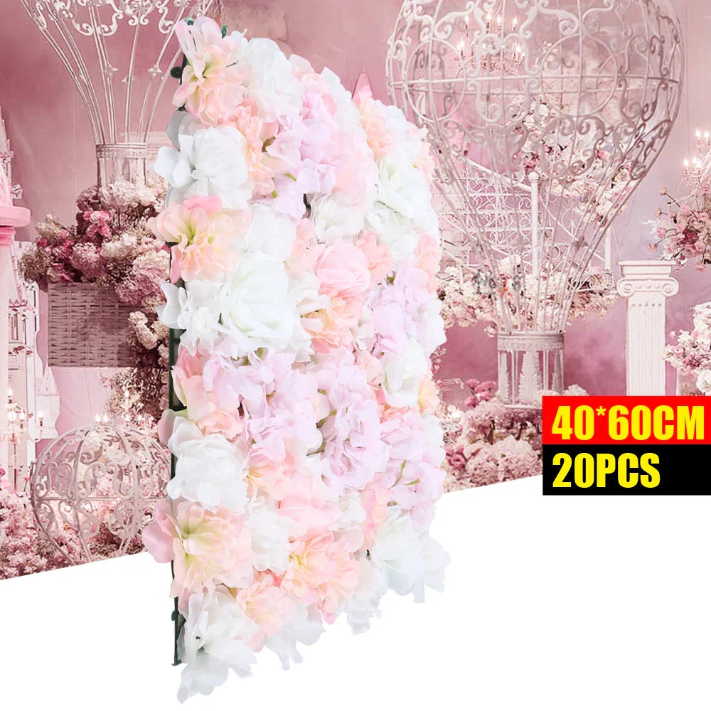 Romantic Flower Wall for Background Decoration, Silk Material, 60x40cm Panels, Easy to Link with Cable Ties, Perfect for