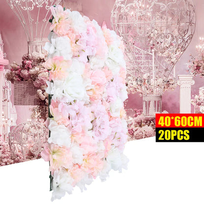 Romantic Flower Wall for Background Decoration, Silk Material, 60x40cm Panels, Easy to Link with Cable Ties, Perfect for
