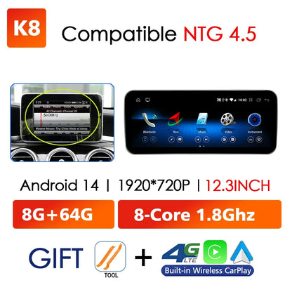 Android 14 Car Multimedia Player For Mercedes Benz W176 C117 X156 W463 2012-2018 GPS Touch Screen Navi Video Stereo WIFI Carplay