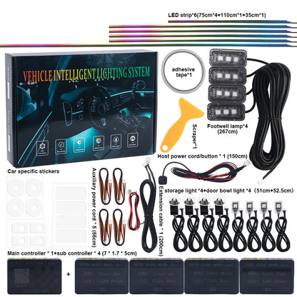 6/10/14/18/22 in 1 Led Car Hidden Ambient Light Symphony RGB 64 Color Bluetooth APP Interior Acrylic Matt Black Strip Backlight