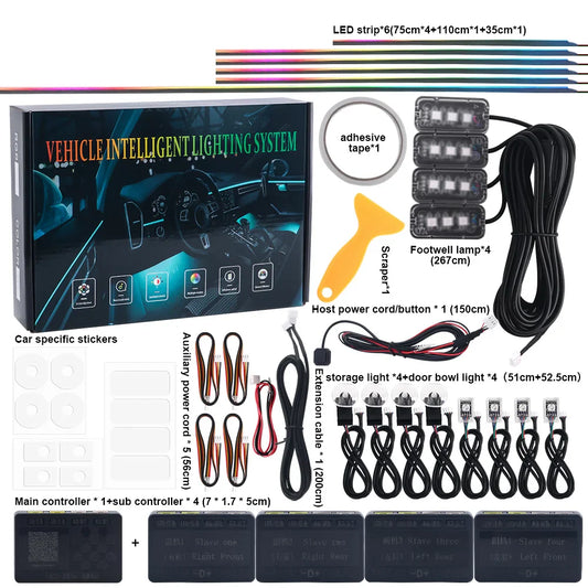 6/10/14/18/22 in 1 Led Car Hidden Ambient Light Symphony RGB 64 Color Bluetooth APP Interior Acrylic Matt Black Strip Backlight