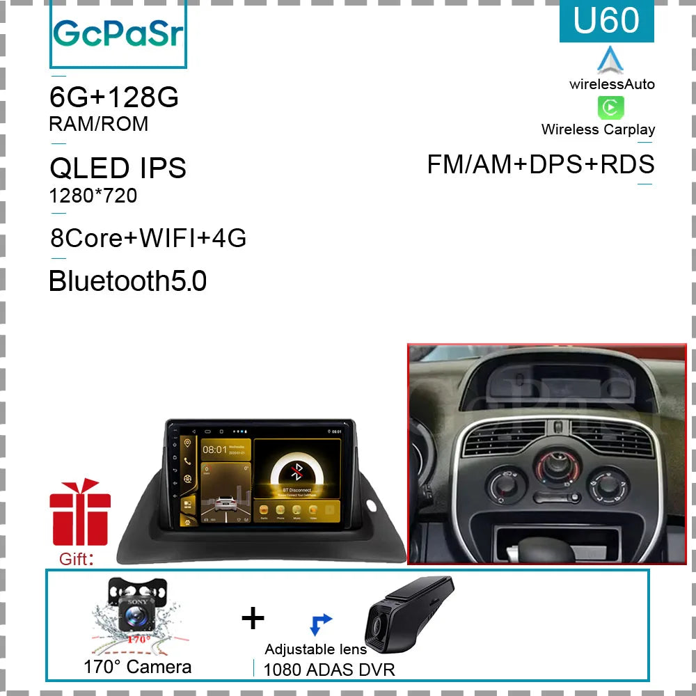 Car Radio Android For Renault kangoo 2008 2009 2010 2011 2012 2013 2014 2015 - 2018 Multimedia Player GPS Carplay Android Auto