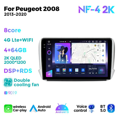 NaviFly 8Core Car Radio BT5.0 Multimedia Video Player For Peugeot 2008 2013-2020 GPS Navigation Wireless CarPlay Android Auto 4G