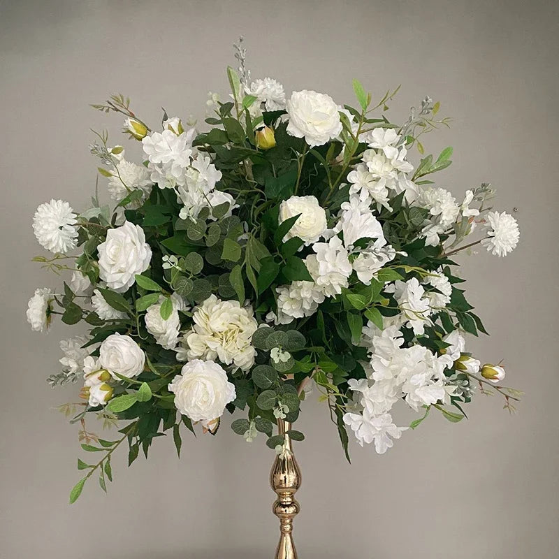 White Rose Green Plants Luxury Wedding Backdrop Decoration Artificial Flower Row Floral Arrangement Arch Props Decor Event Deco