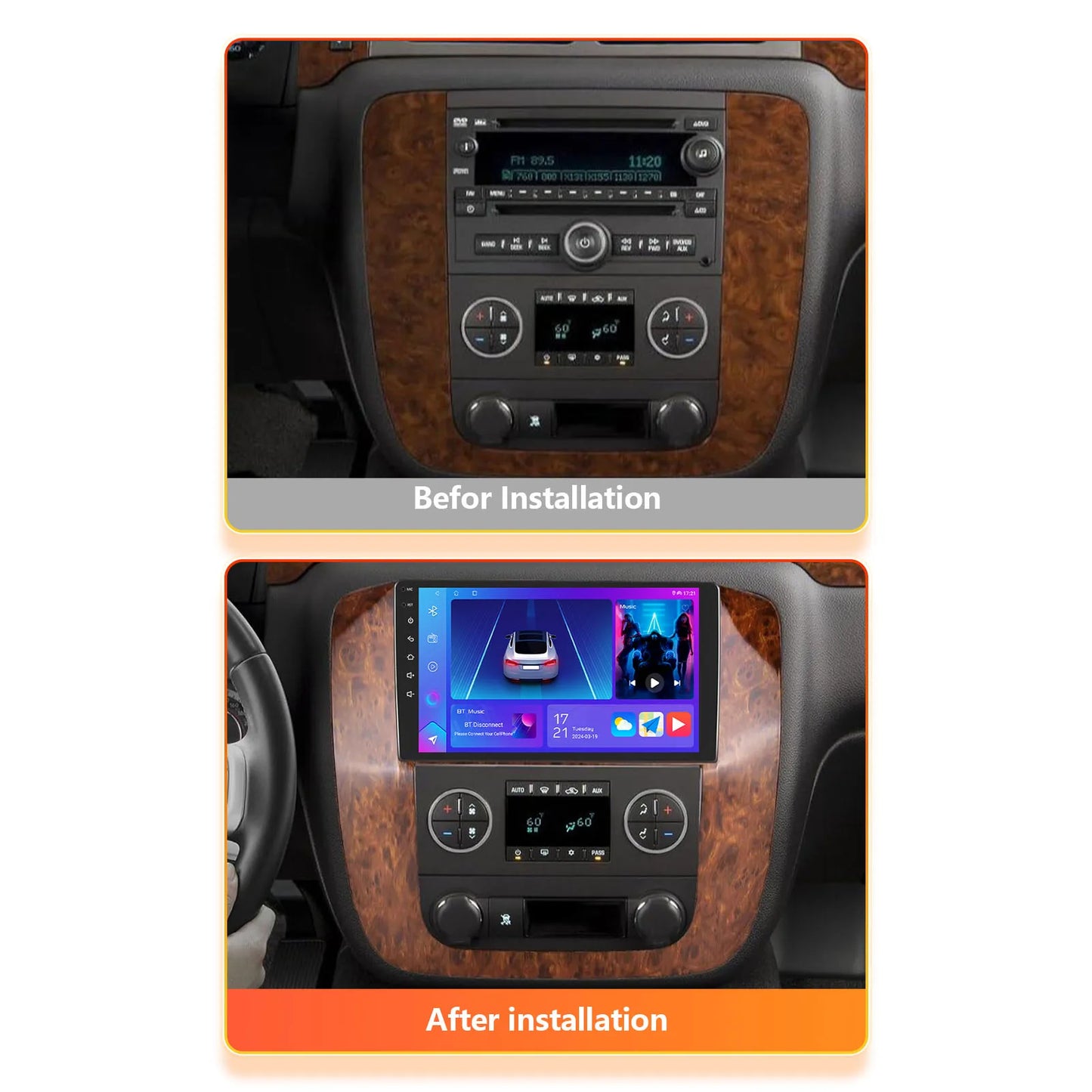 Wireless Carplay Multimedia Radio Video Player GPS Navigation For 2007-2013 GMC Yukon Chevrolet Tahoe Suburban Silverado Sierra