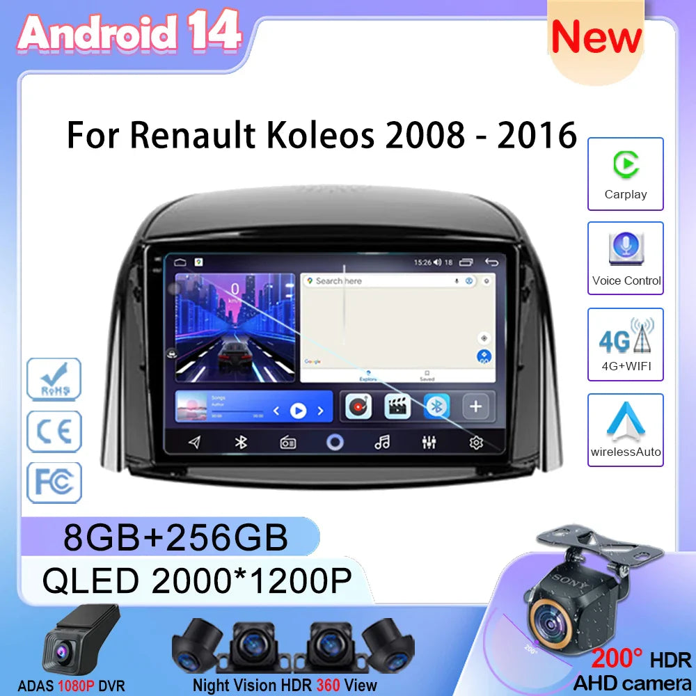 For Renault Koleos 2008 - 2016 Android Car Stereo Unit Multimedia Radio Video Player GPS Wireless Carplay Android Auto No 2din