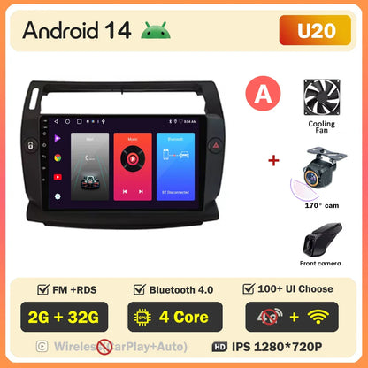 Android 14 For Citroen C4 C-Triomphe Quatre 2004-2014 Car Radio Multimedia Video Player GPS 2Din Android Carplay Stereo DVD 4G
