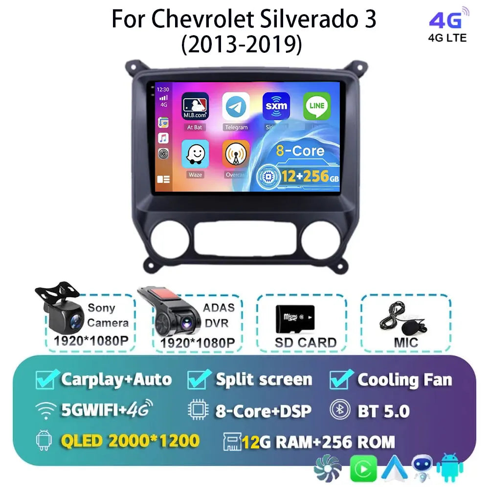 Android 14 Carplay Auto Car Radio Multimedia For Chevrolet Silverado 3 GMTK2 2014 2015 2016 2017 2018 Autoradio Stereo Head Unit