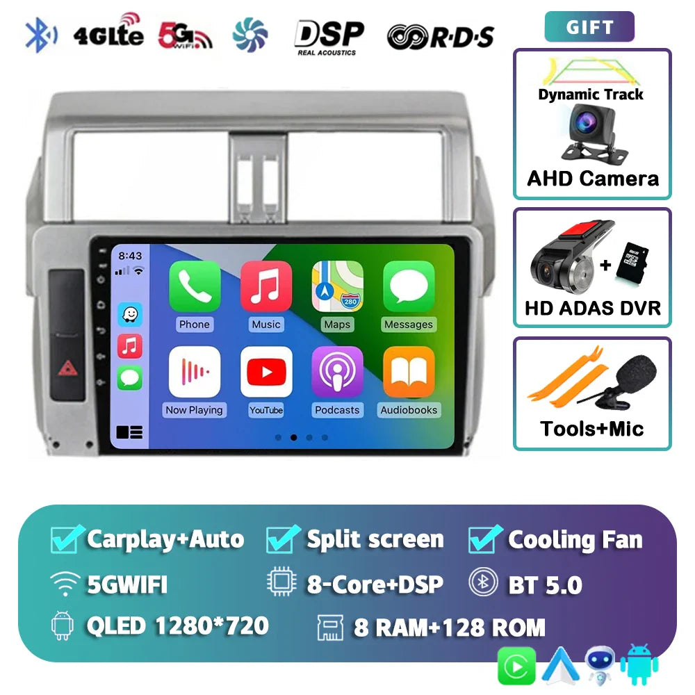 Android 14 For Toyota Land Cruiser Prado 150 2013 - 2017 2K QLED Android Car Radio Multimedia Video Player GPS Stereo CarPlay 4G