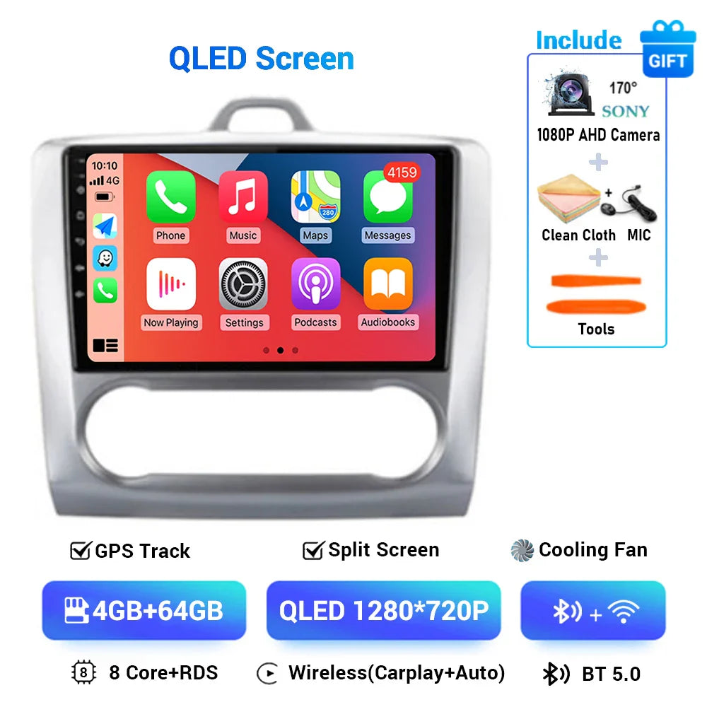 Android 13 Wireless CarPlay Auto For Ford Focus 2 3 Mk2 Mk3 2004-2011 4G+WIFI Car Radio Multimedia Stereo Player GPS 360 Camera