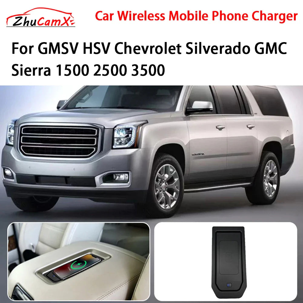 Car Wireless Mobile Phone Charger Center Console Storage QI 18W iPhone fast charge for GMSV HSV Chevrolet Silverado GMC Sierra