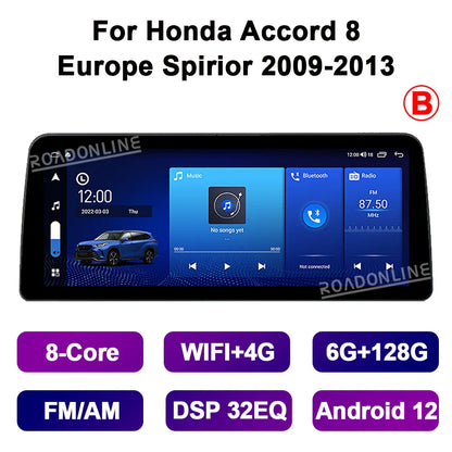12.3” Android 12 For Honda Accord 8 Europe Spirior Acura Tsx 2009-2013 8+256GB Car GPS Multimedia Player Stereo Receiver Radio
