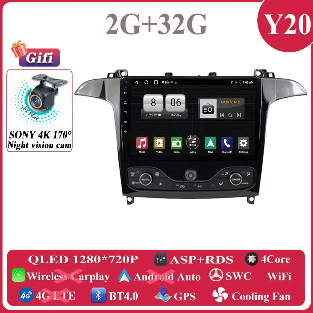 Android 14 Car Multimedia Video Player For Ford S Max S-MAX 2006 - 2015 For Ford Galaxy 2014 Car Radio Stereo Navigation GPS DVD
