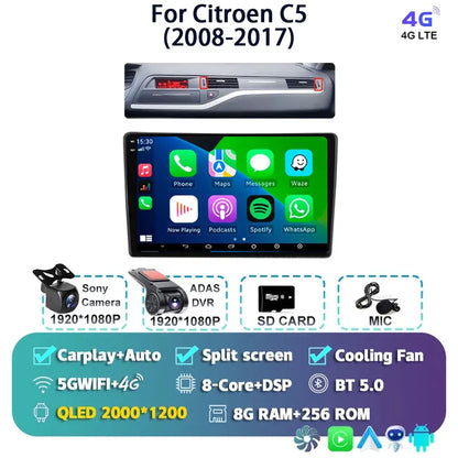 Android 14 Carplay Auto Car Radio Multimedia Player For Citroen C5 2008 2009 2010-2017 Autoradio Stereo DSP GPS 2din Head Unit