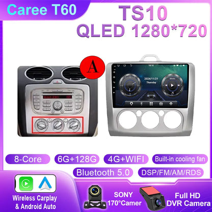 Android 14 Wireless CarPlay Auto For Ford Focus 2 3 Mk2 Mk3 2004-2011 4G+WIFI Car Radio Multimedia Stereo Player GPS 360 Camera