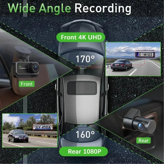 Real 4K WiFi Dual Dash Cam,Optional Rear/Cabin Camera,3" IPS Screen with Night Vision,24H Parking Mode Dashboard Camera Recorder