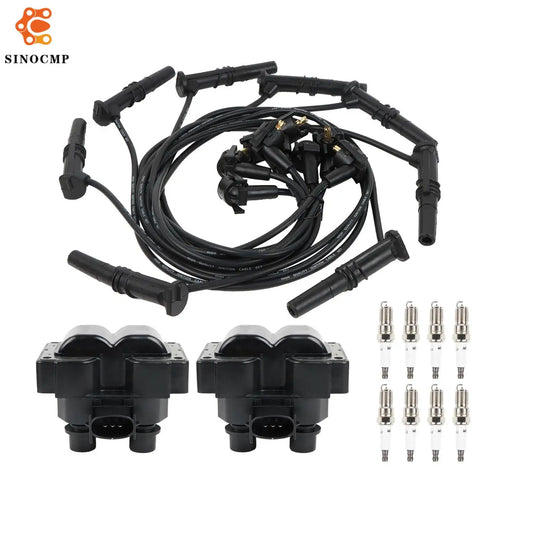 2Pcs Ignition Coils+8Pcs Iridium Spark Plugs+8Pcs Spark Plug Wires FD487 For Ford Ranger F150 F250 Lincoln Mercury Mazda B2300