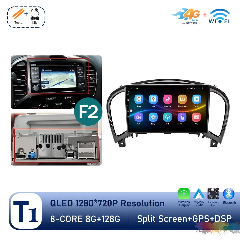 Carplay Android OS for Nissan Juke YF15 2010 - 2014 QLED Touch Screen 9 '' Car Radio Stereo Player GPS Navigation WiFi Head Unit