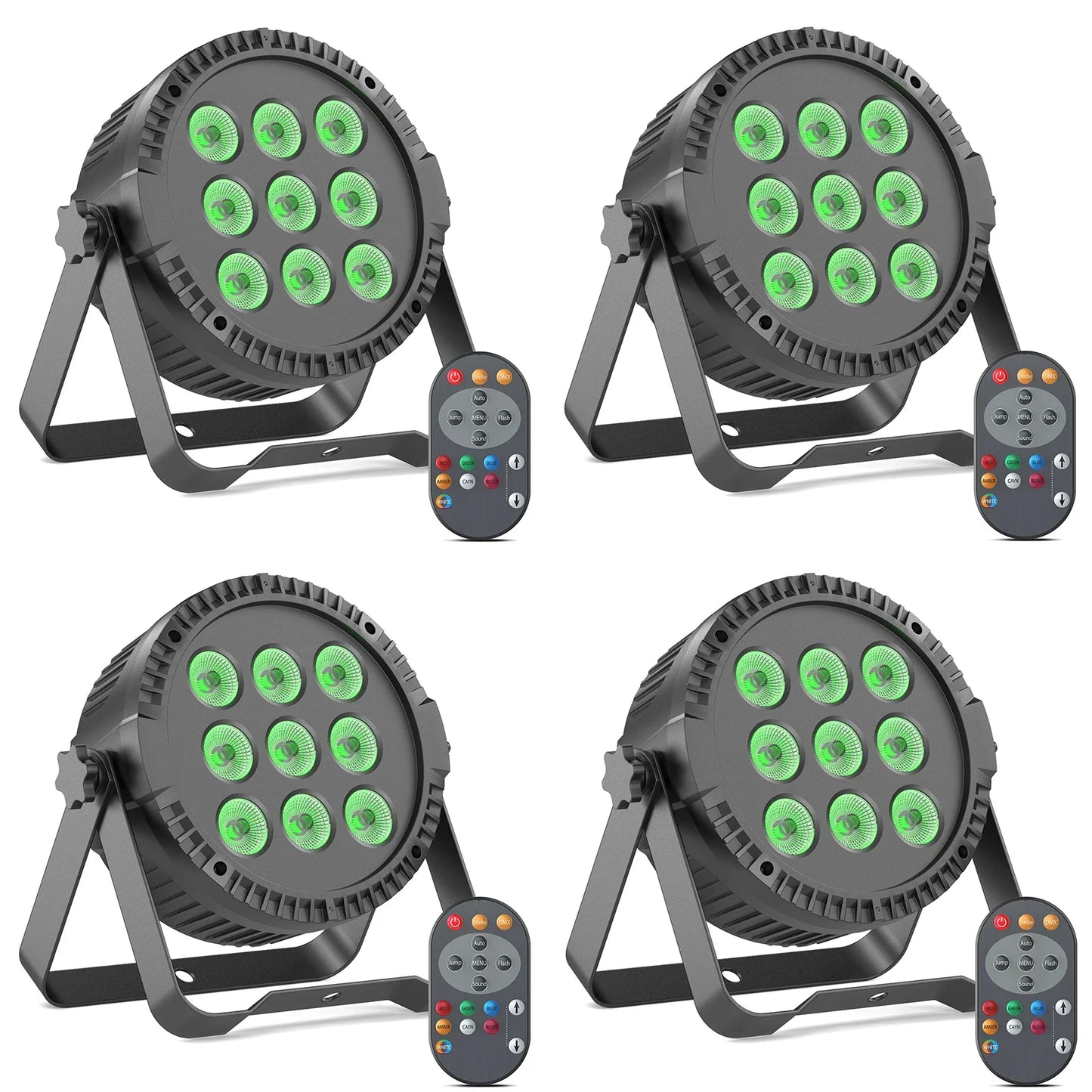 Yiflamefly 4Pcs 4 in 1 RGBW 9 LED Par Light With Remote Control DMX512 Sound Activated Control For DJ Party Halloween Christmas