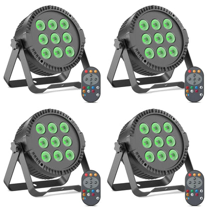 Yiflamefly 4Pcs 4 in 1 RGBW 9 LED Par Light With Remote Control DMX512 Sound Activated Control For DJ Party Halloween Christmas