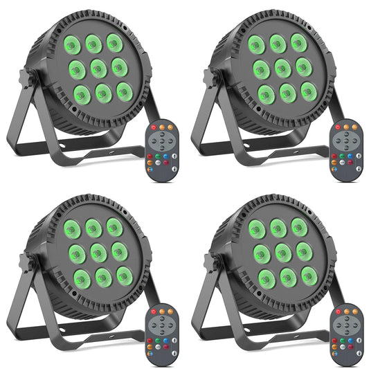 Yiflamefly 4Pcs 4 in 1 RGBW 9 LED Par Light With Remote Control DMX512 Sound Activated Control For DJ Party Halloween Christmas