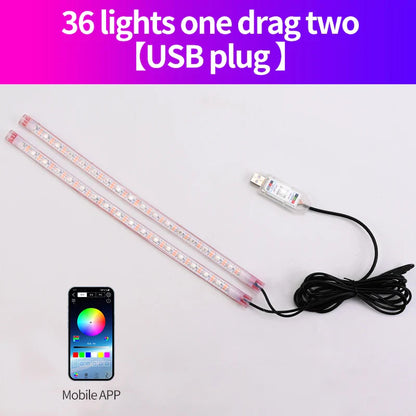 Car Footwell Atmosphere Strip LED Light APP Remote Control USB Lighting Music Sync Brightness Adjusted Freely Ambient Light 1pcs