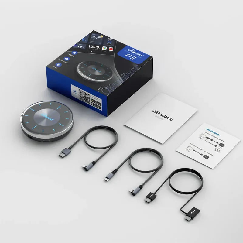 OTTOCAST P3 Android 12 AI Box Wireless Android Auto Smart TV Box Car Accessories for Toyota Honda Cars with OEM Wired CarPlay