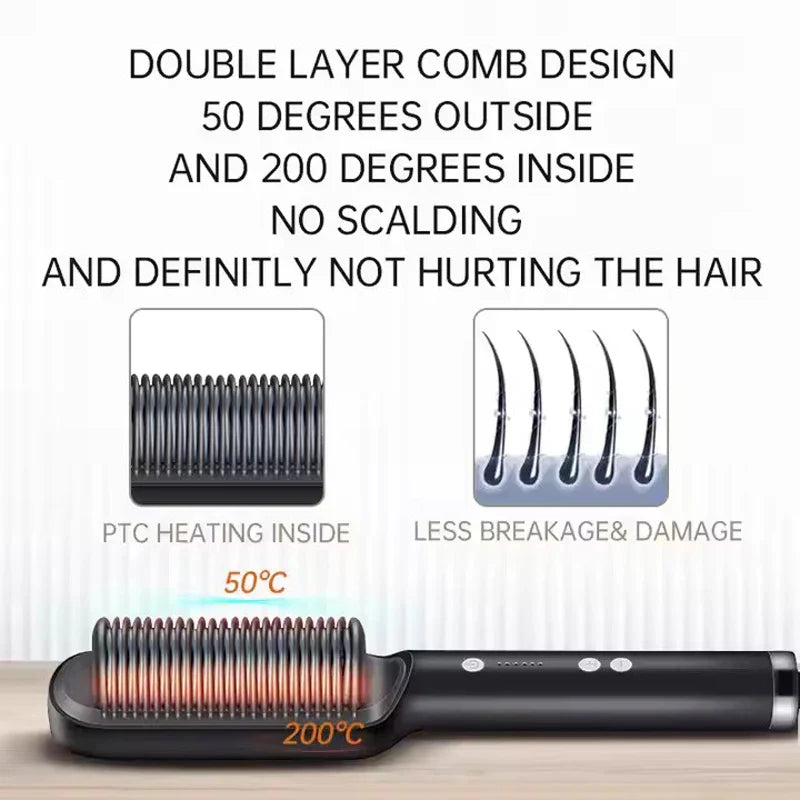 2in1 Hair Styler Straightening  Hot Comb Fast Heated Ceramic Negative Ion Curler Straightener Brush Anti-Scalding Styling Tools