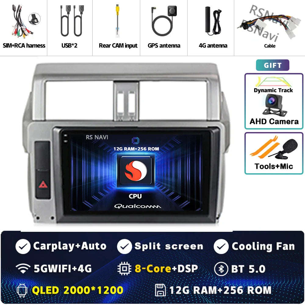 Android 14 For Toyota Land Cruiser Prado 150 2013 - 2017 2K QLED Android Car Radio Multimedia Video Player GPS Stereo CarPlay