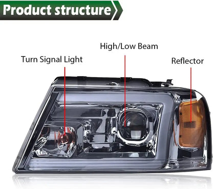 LED DRL Headlights for Ford F150 2004-2008 Smoke Chrome Style Compatible with Lincoln Mark Halogen Car Headlamp Upgrade