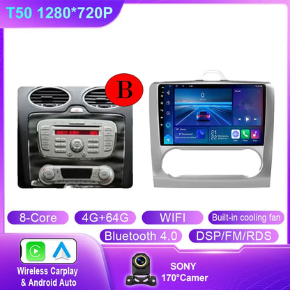 Android 14 Wireless CarPlay Auto For Ford Focus 2 3 Mk2 Mk3 2004-2011 4G+WIFI Car Radio Multimedia Stereo Player GPS 360 Camera