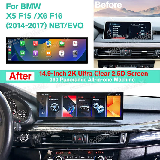 NAVIGUIDE 14.9'' Wireless CarPlay Auto For BMW X5 F15 X6 F16 2014-2017 NBT EVO System Car GPS Navi Multimedia Player Android 14