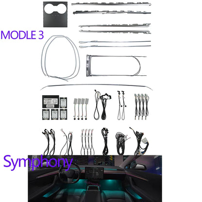 Laser engraving LED For Tesla Model 3 Y Interior Car Ambient Light Center Console Dashboard Panel Control LED Strip Lights