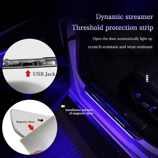 Car Door Light Projector Lamp Customized Car Logo Luminous LED Welcome Pedal Scuff Plate For Chery Tiggo 2 3 4 5 6 7 8 3X 5X Pro