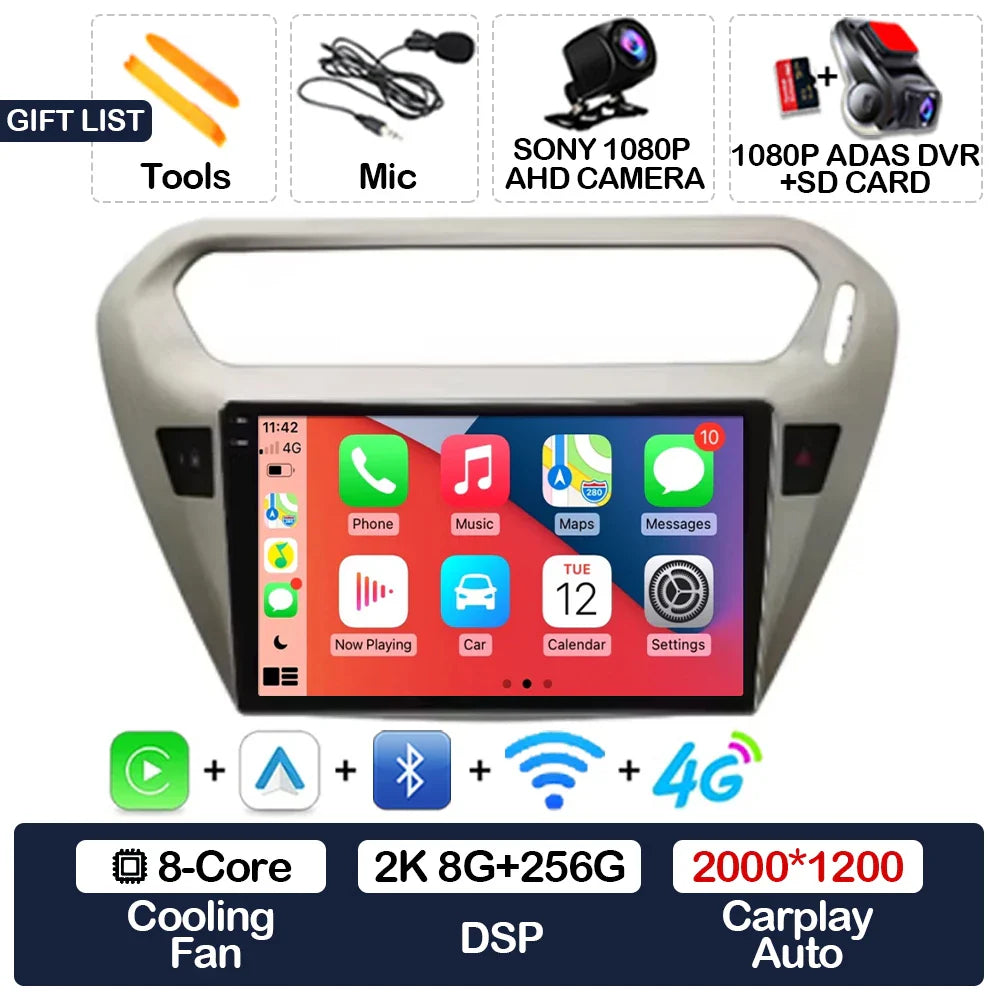 Android 15 Car Radio For Peugeot 301 Citroen Elysee 2013 - 2018 Qualcomm Multimedia Viedo Player NAVI GPS 4G WIFI Head Unit QLED