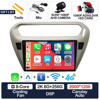 Android 15 Car Radio For Peugeot 301 Citroen Elysee 2013 - 2018 Qualcomm Multimedia Viedo Player NAVI GPS 4G WIFI Head Unit QLED