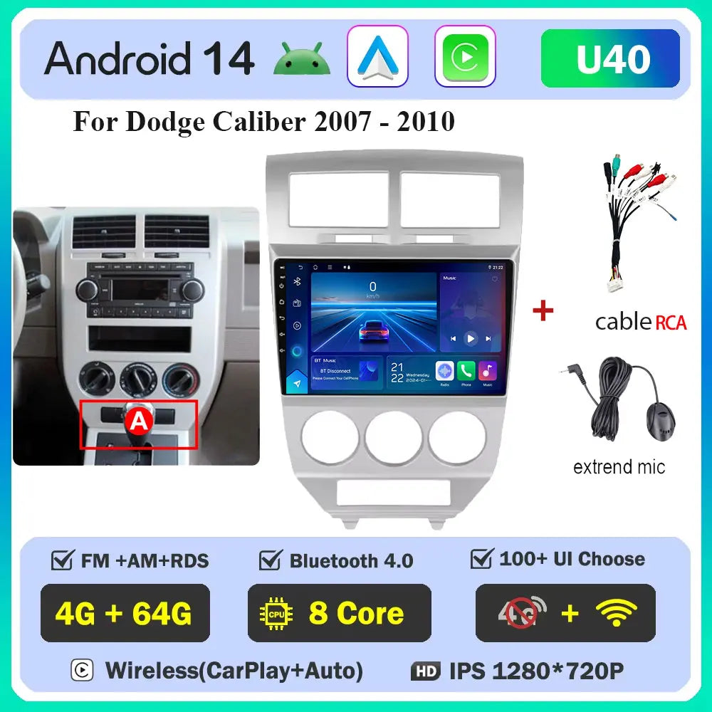 Android 14 Car For Dodge Caliber 2007-2010 For Jeep compass MK 2007-2009 stereo Radio Wireless Carplay Android Auto Radio Stereo